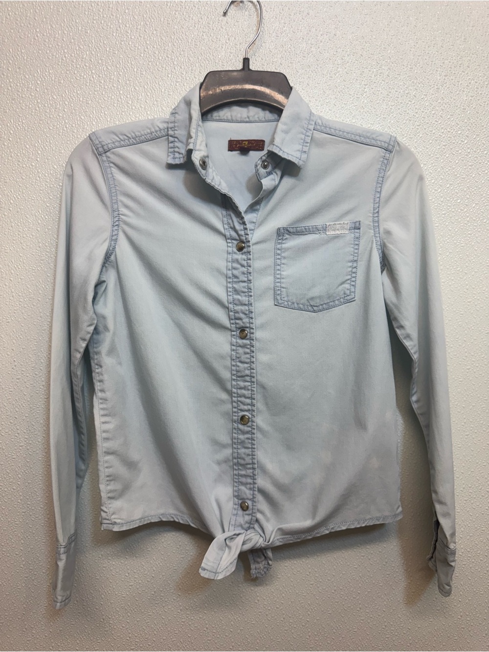 7 For All Mankind Light Blue Shirt with Branded Maroon Label Sz Med
